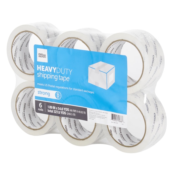 slide 3 of 3, Office Depot Brand Brand Heavy-Duty Shipping Tape, 1-9/10'' X 54.6 Yd., Clear, Pack Of 6 Rolls, 6 ct