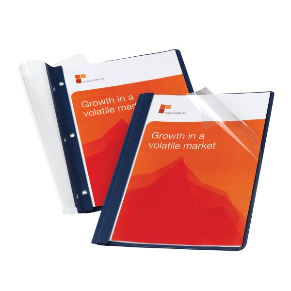 slide 2 of 3, Office Depot Brand Clear-Front Report Covers With Linen Texture, Navy, Pack Of 5, 5 ct