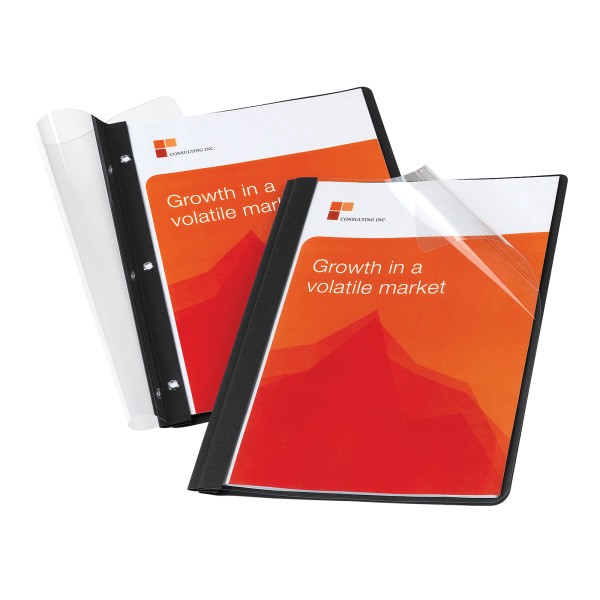 slide 2 of 3, Office Depot Brand Clear-Front Report Covers With Linen Texture, Black, Pack Of 5, 5 ct