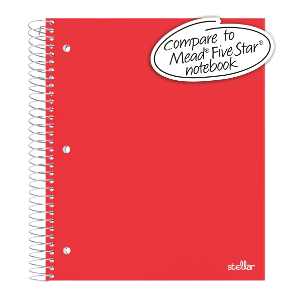 slide 2 of 4, Office Depot Brand Stellar Poly Notebook, 8-1/2'' X 11'', 3 Subject, Wide Ruled, 300 Pages (150 Sheets), Red, 150 ct