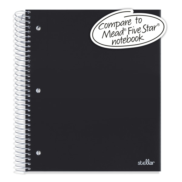 slide 2 of 4, Office Depot Brand Stellar Poly Notebook, 8-1/2'' X 11'', 3 Subject, Wide Ruled, 300 Pages (150 Sheets), Black, 150 ct