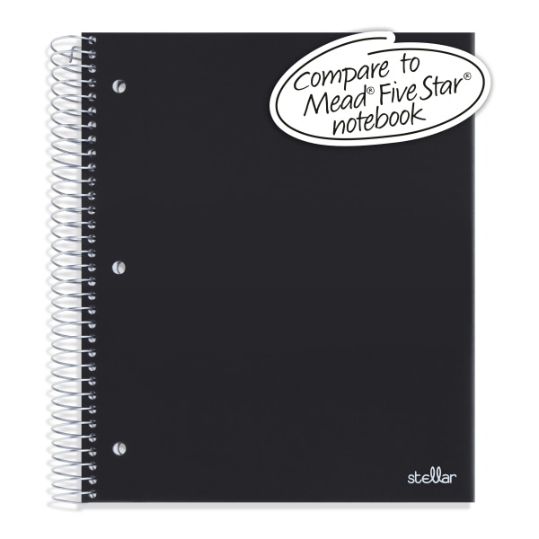 slide 2 of 4, Office Depot Brand Stellar Poly Notebook, 8" X 10-1/2", 5 Subject, Wide Ruled, 200 Pages (100 Sheets), Black, 100 ct