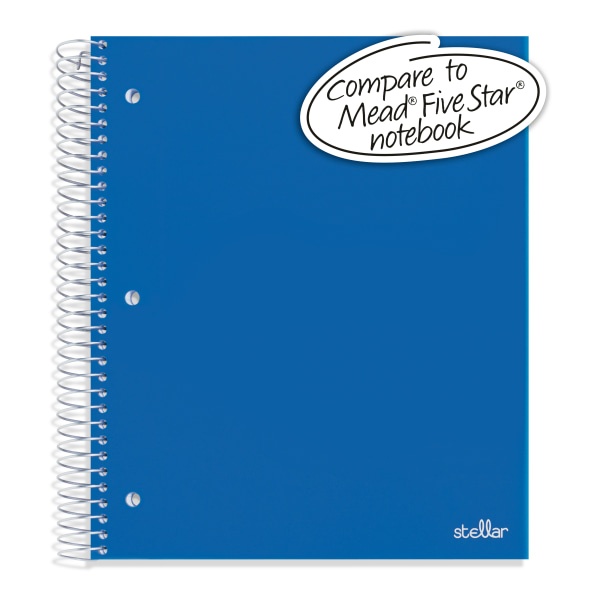 slide 3 of 4, Office Depot Brand Stellar Poly Notebook, 8-1/2'' X 11'', 5 Subject, Wide Ruled, 200 Pages (100 Sheets), Blue, 100 ct