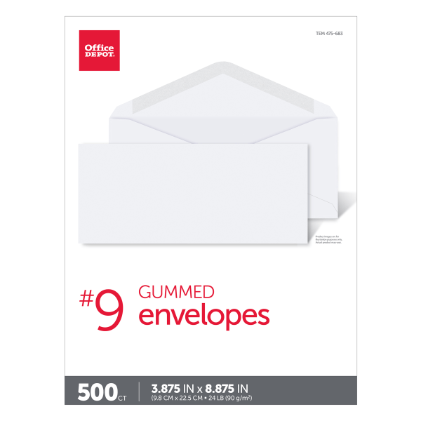 slide 2 of 4, Office Depot Brand All-Purpose Envelopes, #9 White, 500 ct; 3 7/8 in x 8 7/8 in