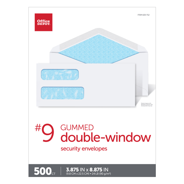 slide 2 of 5, Office Depot Brand Double-Window Envelopes, #9 White, Moisture Seal, 500 ct; 3 7/8 in x 8 7/8 in