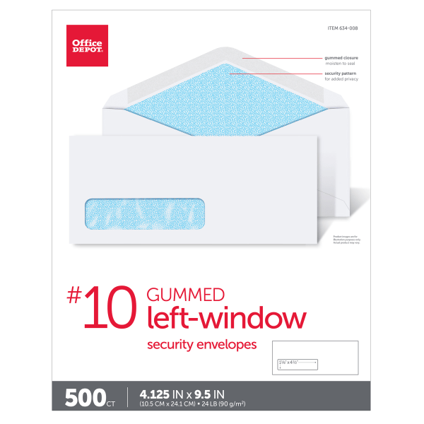 slide 2 of 4, Office Depot Brand Security Window Envelopes, #10, White, 500 ct