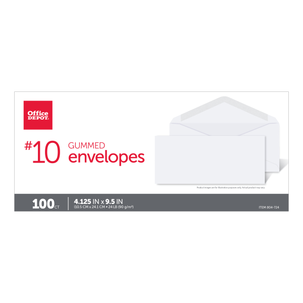 slide 2 of 4, Office Depot Brand All-Purpose Envelopes, #10 White, 100 ct; 4 1/8 in x 9 1/2 in