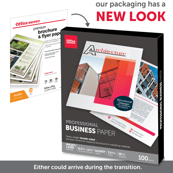 slide 3 of 6, Office Depot Professional Brochure And Flyer Paper, Glossy, Letter Size, 100 ct; 8 1/2 in x 11 in; 50 lb