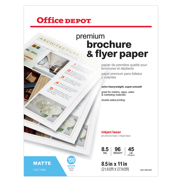 Office Depot Professional Brochure And Flyer Paper, Matte, Letter Size 150  ct; 8 1/2 in x 11 in; 45 lb | Shipt