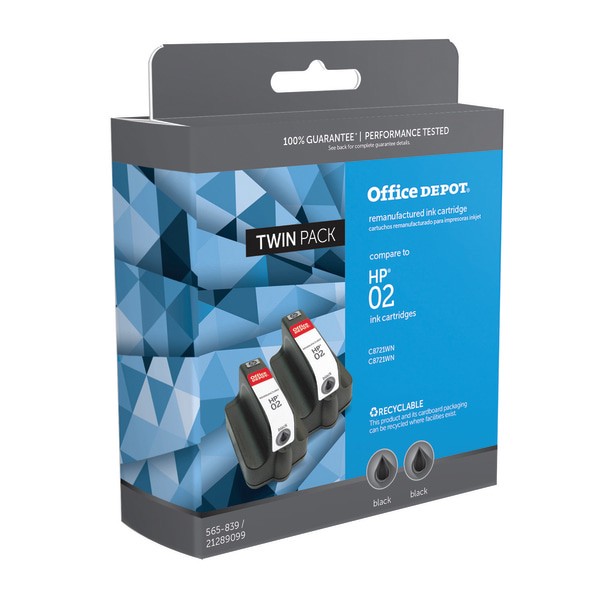 slide 2 of 2, Office Depot Brand Od02K-2 Remanufactured Ink Cartridge Replacement For Hp 02 Black, Pack Of 2, 2 ct
