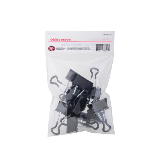 slide 2 of 3, Office Depot Brand Soft-Grip Medium Binder Clips, 1 1/4'', 5/8'' Capacity, Assorted Colors, Pack Of 12, 12 ct