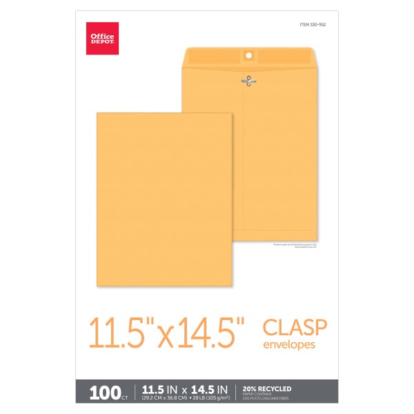 slide 4 of 4, Office Depot Brand Clasp Envelopes, Brown, 100 ct; 11 1/2 in x 14 1/2 in