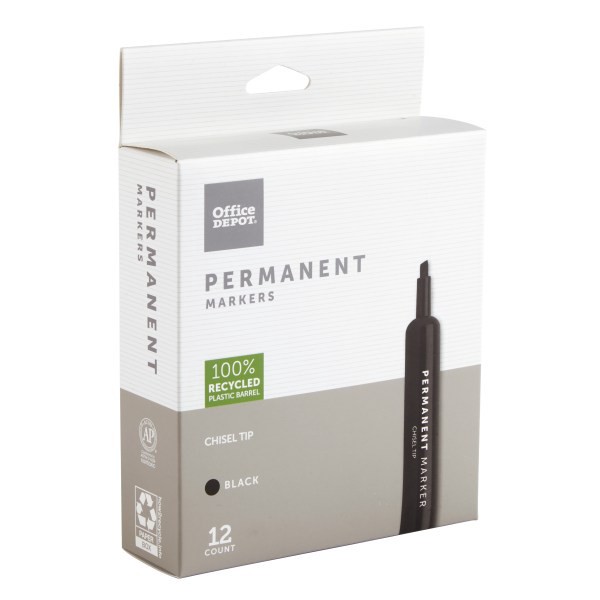 slide 3 of 4, Office Depot Brand Permanent Markers, Chisel Point, 100% Recycled, Black Ink, Pack Of 12, 12 ct