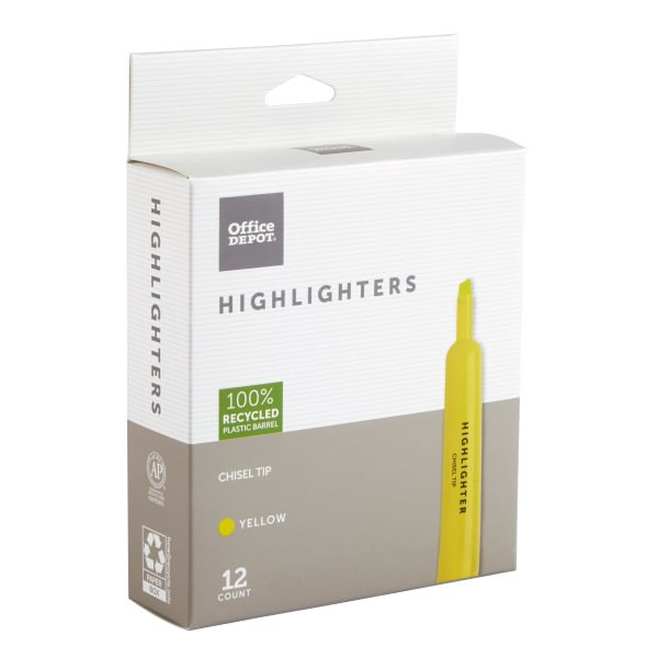 slide 2 of 4, Office Depot Brand Chisel-Tip Highlighter, Fluorescent Yellow, Pack Of 12, 12 ct