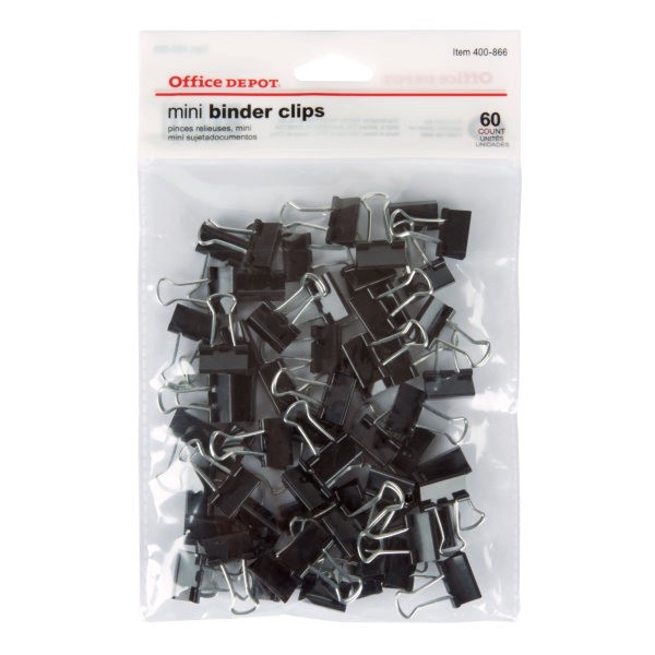 slide 3 of 3, Office Depot Brand Binder Clips, Mini, 9/16'' Wide, 1/4'' Capacity, Black, Pack Of 60, 60 ct