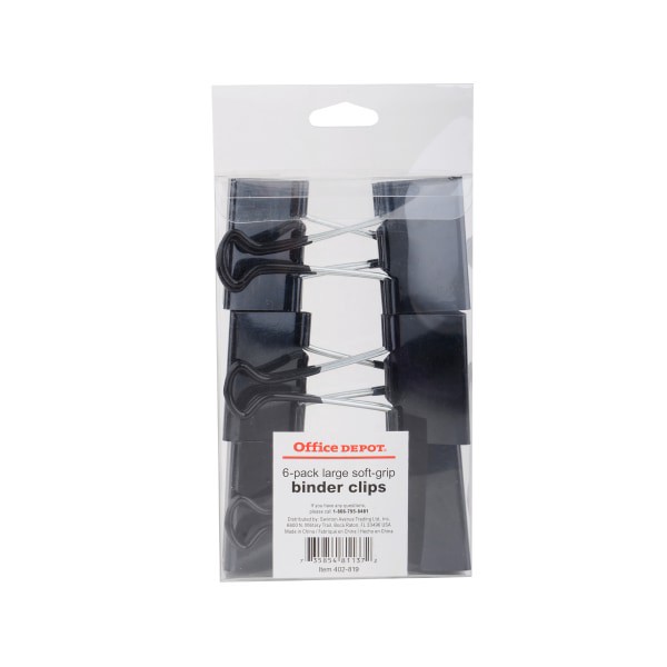 slide 2 of 4, Office Depot Brand Binder Clips, Large, 2'' Wide, Black, Pack Of 6, 6 ct