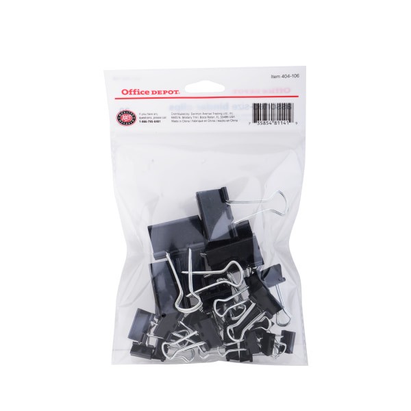 slide 3 of 3, Office Depot Brand Binder Clips, Assorted Sizes, Black, Pack Of 30, 30 ct