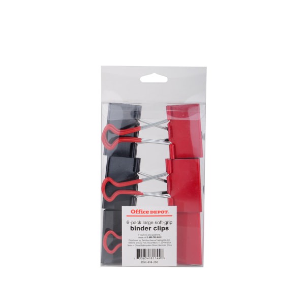 slide 2 of 4, Office Depot Brand Binder Clips, Large, 2'' Wide, Black/Red, Pack Of 6, 6 ct