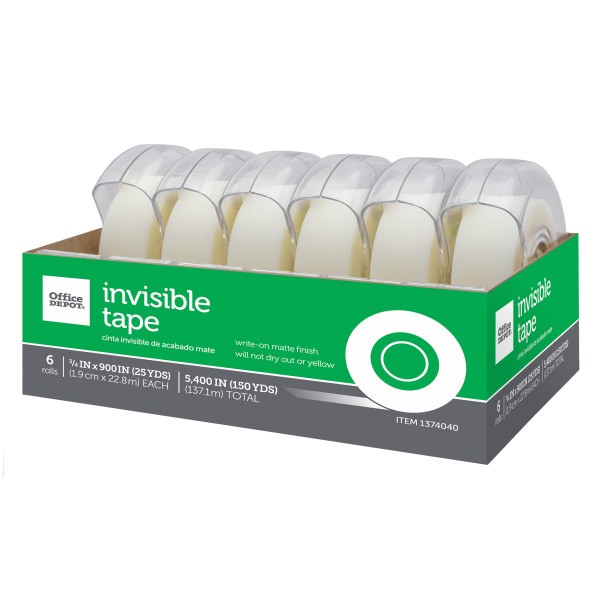 slide 2 of 2, Office Depot Brand Invisible Office Tape, 3/4" X 900", Clear, Pack Of 6, 6 ct