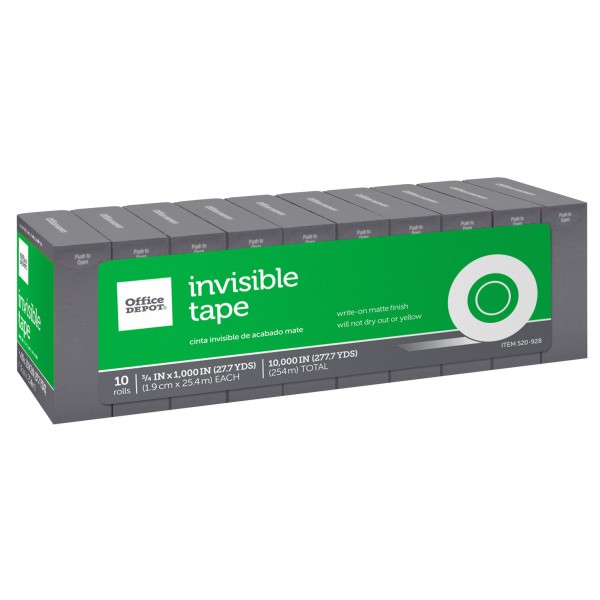 slide 3 of 3, Office Depot Brand Invisible Tape, 3/4'' X 1,000'', Pack Of 10, 10 ct