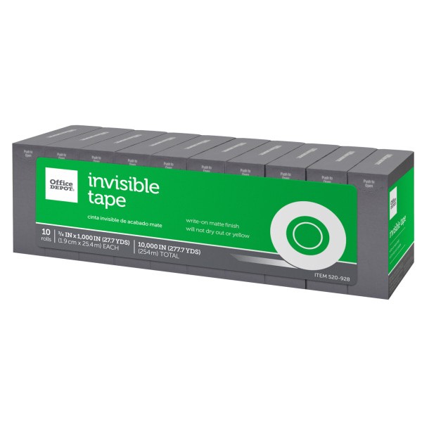 slide 2 of 3, Office Depot Brand Invisible Tape, 3/4'' X 1,000'', Pack Of 10, 10 ct