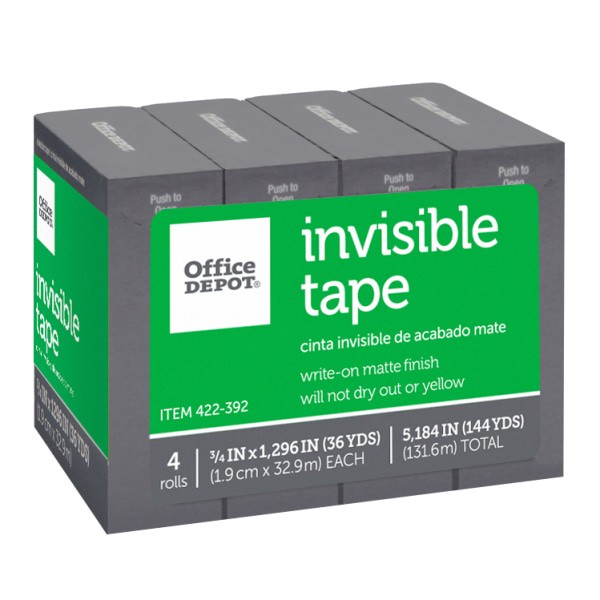 slide 3 of 3, Office Depot Brand Invisible Tape, 3/4'' X 1,296'', Pack Of 4 Rolls, 4 ct