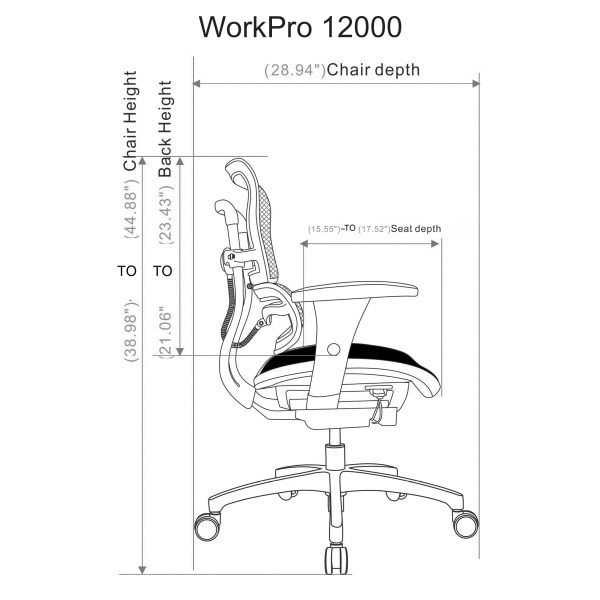slide 4 of 9, WORKPRO 12000 Series Ergonomic Mesh/Fabric Mid-Back Chair, Black/Black, 1 ct