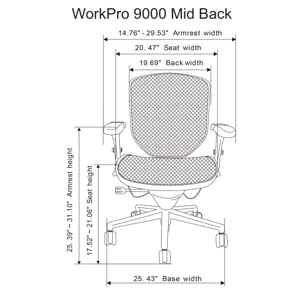 slide 2 of 8, WORKPRO Quantum 9000 Series Ergonomic Mesh/Mesh Mid-Back Chair, Black/Black, 1 ct