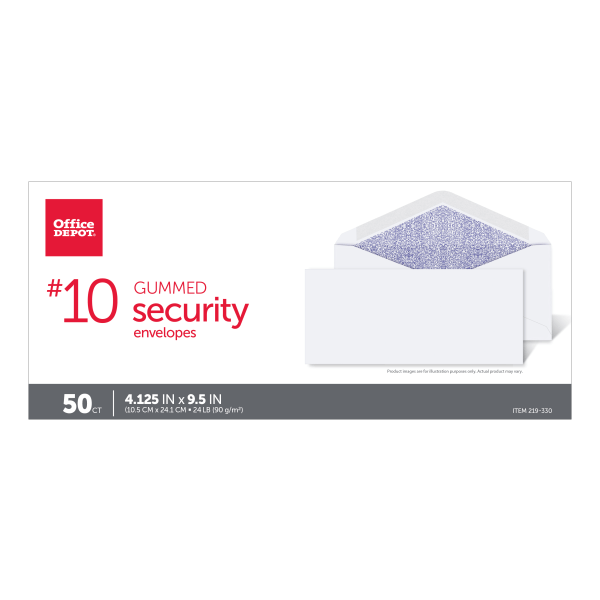 slide 2 of 4, Office Depot Brand Security Envelopes, #10, White, 50 ct; 4 1/8 in x 9 1/2 in