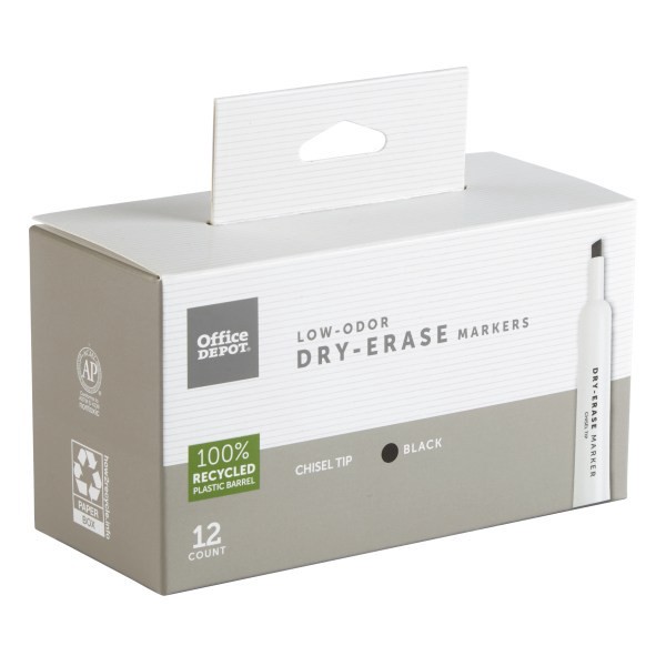 slide 3 of 5, Office Depot Brand Low-Odor Dry-Erase Markers, Chisel Point, Black, Pack Of 12, 12 ct