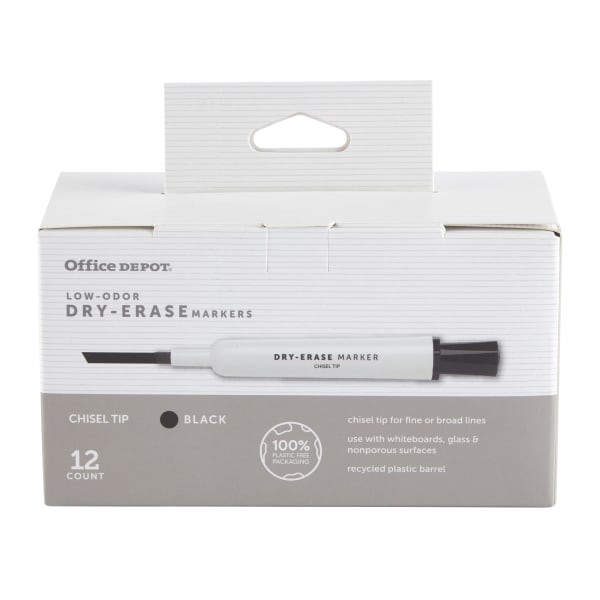 slide 2 of 5, Office Depot Brand Low-Odor Dry-Erase Markers, Chisel Point, Black, Pack Of 12, 12 ct