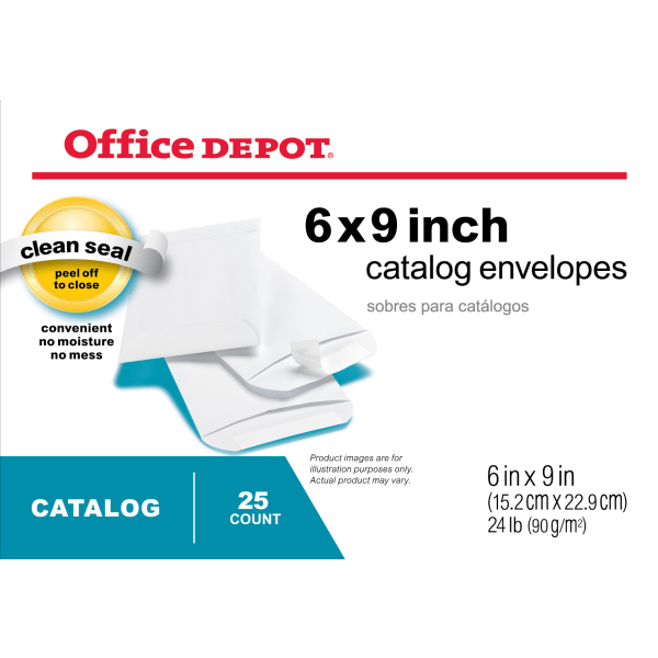 slide 2 of 4, Office Depot Brand 6" X 9" Catalog Envelopes, Clean Seal, White, Box Of 25, 25 ct