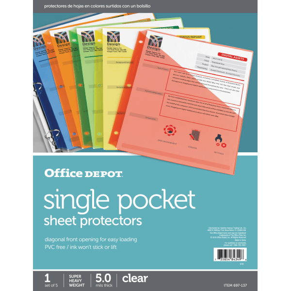 Office Depot Brand Color Binder Pockets, Assorted Colors 5 ct; 8 1/2 in x  11 in | Shipt