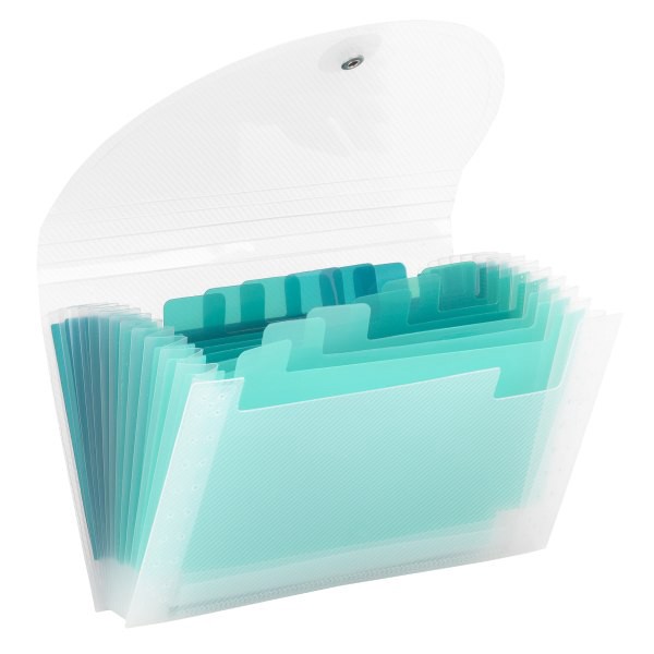 slide 3 of 3, Office Depot Brand Polypropylene Accordion Expanding File, 13 Pocket, 6'' Expansion, Coupon Size, Teal, 1 ct