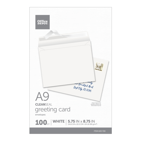 slide 4 of 5, Office Depot Brand Invitation Envelopes, A9, Clean Seal, White, 100 ct; 5 3/4 in x 8 3/4 in
