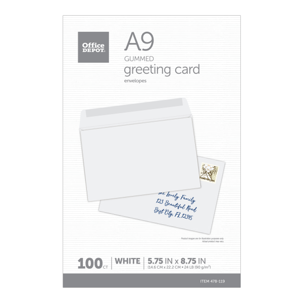 slide 3 of 4, Office Depot Brand Greeting Card Envelopes, A9, White, 100 ct; 5 3/4 in x 8 3/4 in