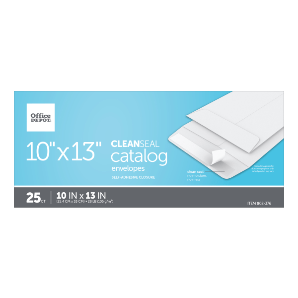 slide 4 of 4, Office Depot Brand Clean Seal Catalog Envelopes, White, 25 ct; 10 in x 13 in