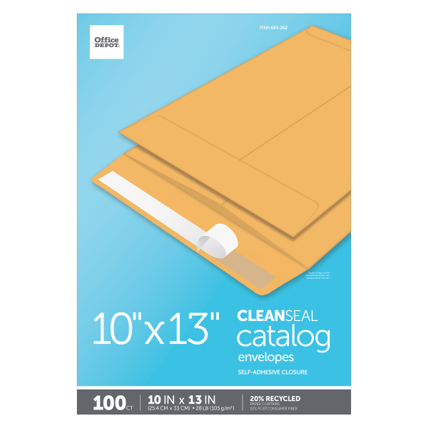 slide 4 of 4, Office Depot Brand Clean Seal Catalog Envelopes, Kraft Brown, 100 ct; 10 in x 13 in