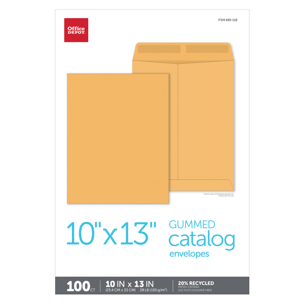 slide 2 of 4, Office Depot Brand Large Format Open-End Catalog Envelopes, 10'' X 13'', Brown Kraft, Box Of 100, 100 ct
