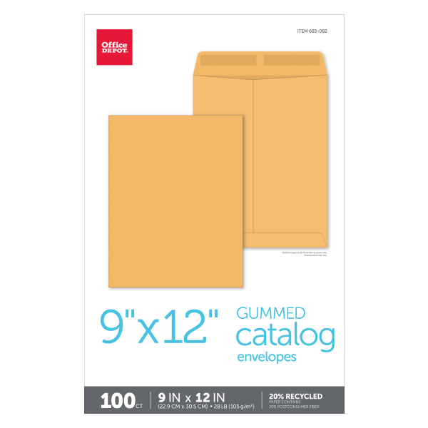slide 2 of 4, Office Depot Brand Catalog Envelopes, Brown Kraft, 100 ct; 9 in x 12 in