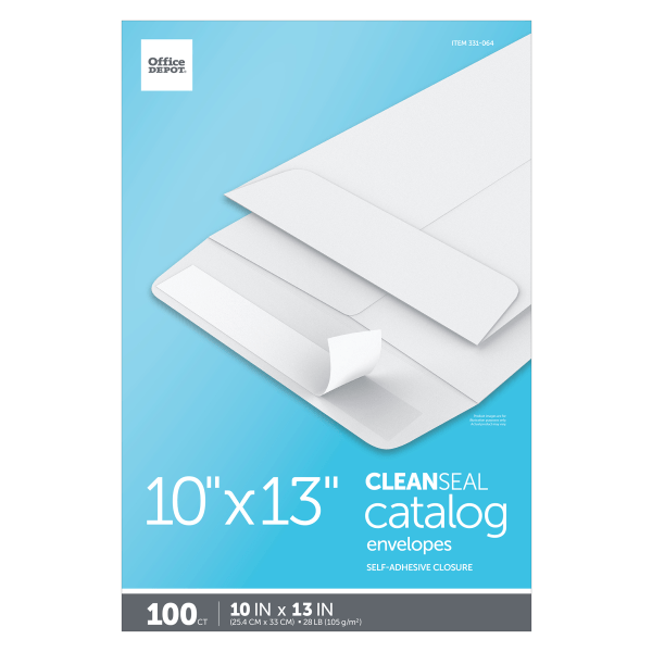 slide 4 of 4, Office Depot Brand Clean Seal Catalog Envelopes, White, 100 ct; 10 in x 13 in