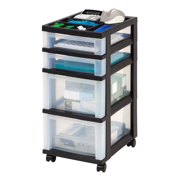 slide 2 of 5, Office Depot Brand Plastic Storage Cart, 4 Drawers, Black, 26 7/16 in x 12 1/16 in x 14 1/4 in