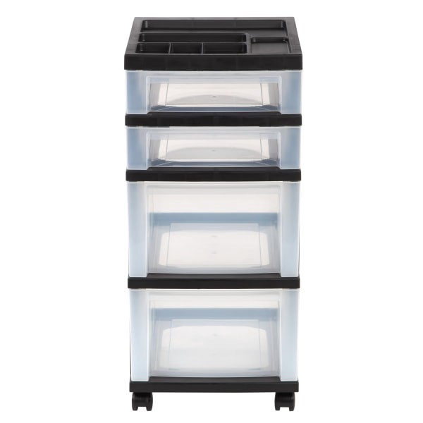 slide 5 of 5, Office Depot Brand Plastic Storage Cart, 4 Drawers, Black, 26 7/16 in x 12 1/16 in x 14 1/4 in