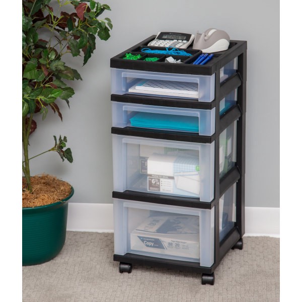 slide 3 of 5, Office Depot Brand Plastic Storage Cart, 4 Drawers, Black, 26 7/16 in x 12 1/16 in x 14 1/4 in
