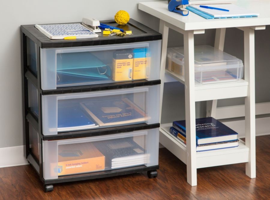 Office Depot Brand Plastic Storage Cart, 3 Drawers, Black 27 in x 21 1/