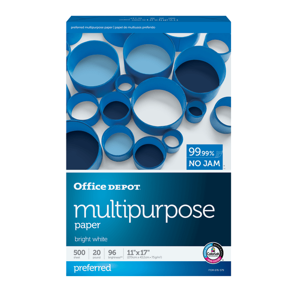 slide 2 of 3, Office Depot Multi-Use Paper, Ledger Size (11" X 17"), 20 Lb, Ream Of 500 Sheets, 500 ct