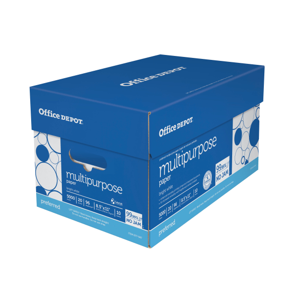 slide 6 of 10, Office Depot Brand Multi-Use Paper, Letter Size (8-1/2'' X 11''), 96 (U.S.) Brightness, Ream Of 500 Sheets, Case Of 10 Reams, 500 ct