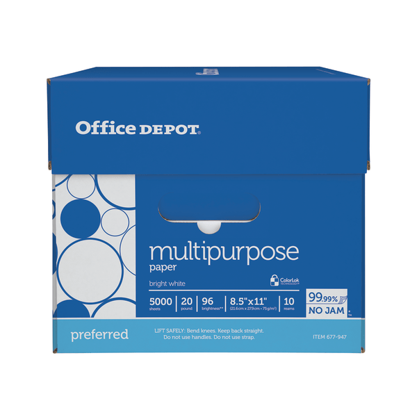 slide 10 of 10, Office Depot Brand Multi-Use Paper, Letter Size (8-1/2'' X 11''), 96 (U.S.) Brightness, Ream Of 500 Sheets, Case Of 10 Reams, 500 ct