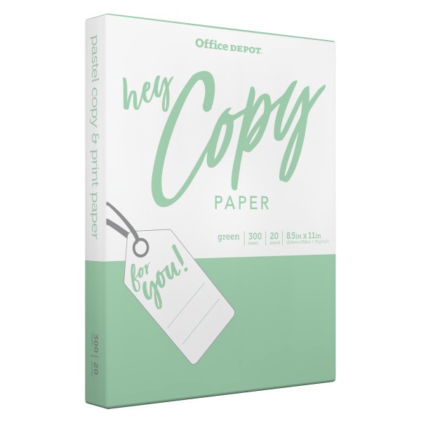 slide 2 of 3, Office Depot School Copy Paper, Letter Size, Green, 300 ct; 8 1/2 in x 11 in; 20 lb