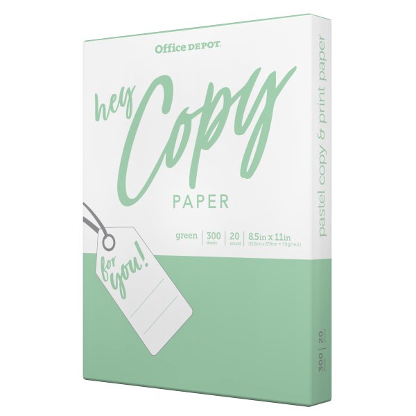 slide 3 of 3, Office Depot School Copy Paper, Letter Size, Green, 300 ct; 8 1/2 in x 11 in; 20 lb